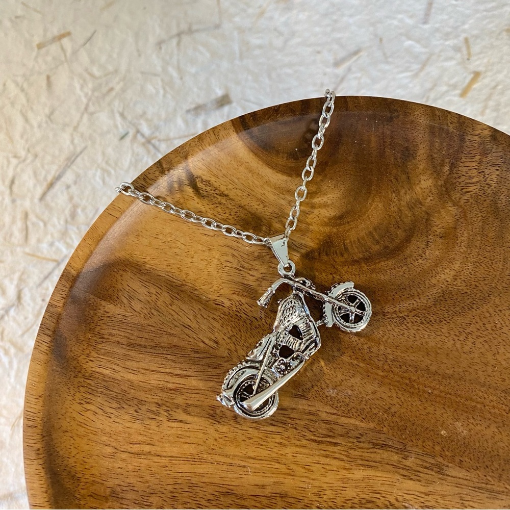 3/$20 Hardcore Motorcycle Pendant Silver Chain Necklace